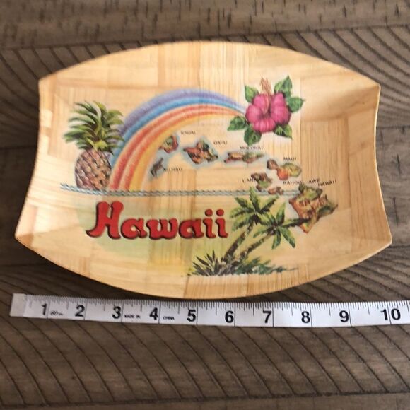 Hawaiian 🌺 Islands 🏝 Handpainted Palm 🌴 Frond Plate 70s vibrant retro vibe - Picture 7 of 17